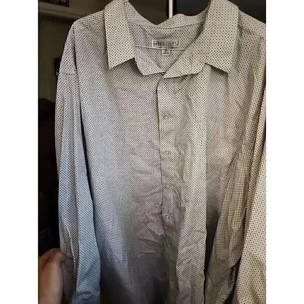 Kings Court Big and Tall Size 22 35/6 Button Up Long Sleeve Shirt Blue White CR4